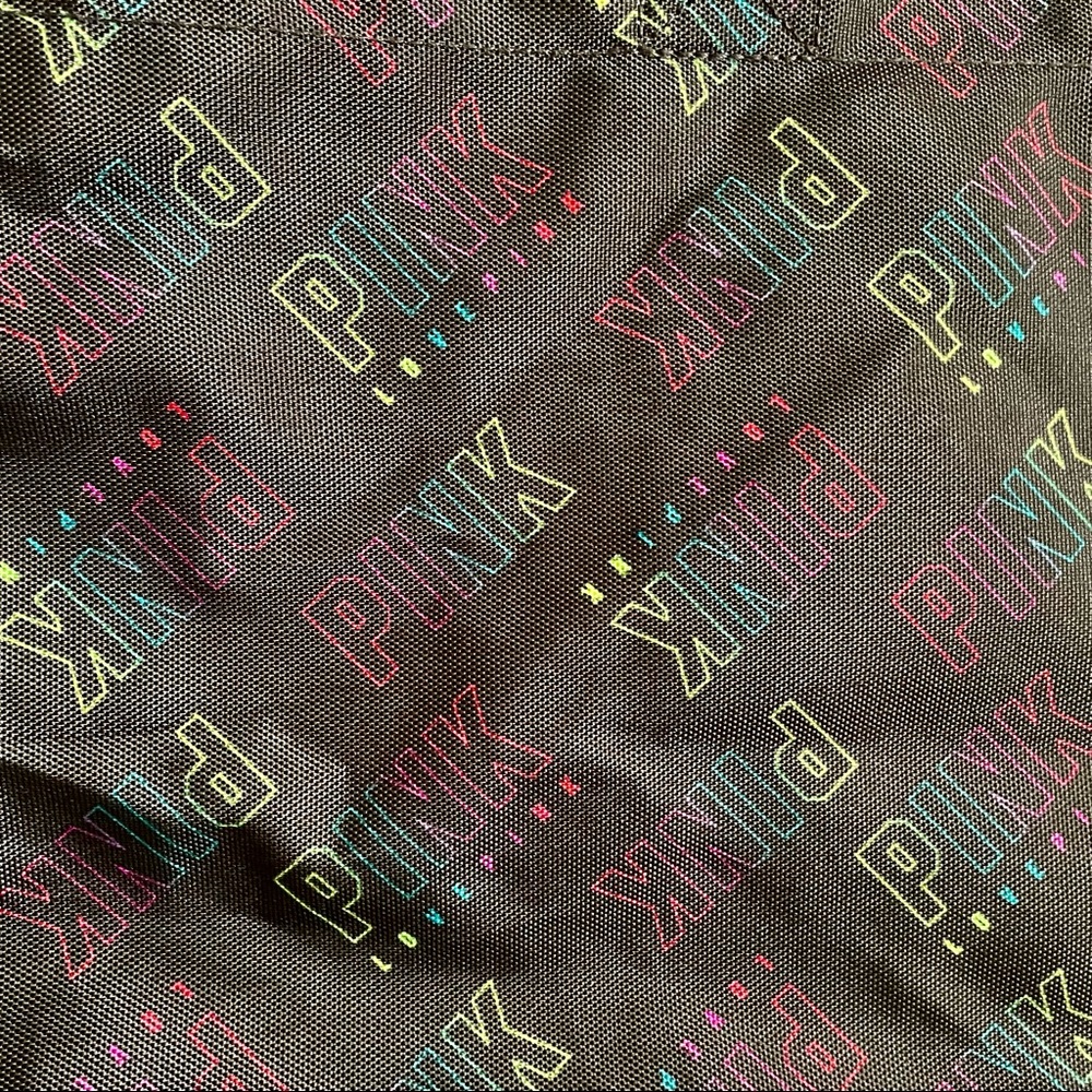 PINK Victoria’s Secret Black Zip Up Tote Bag Black Fluorescent Allover Logo - Picture 2 of 11